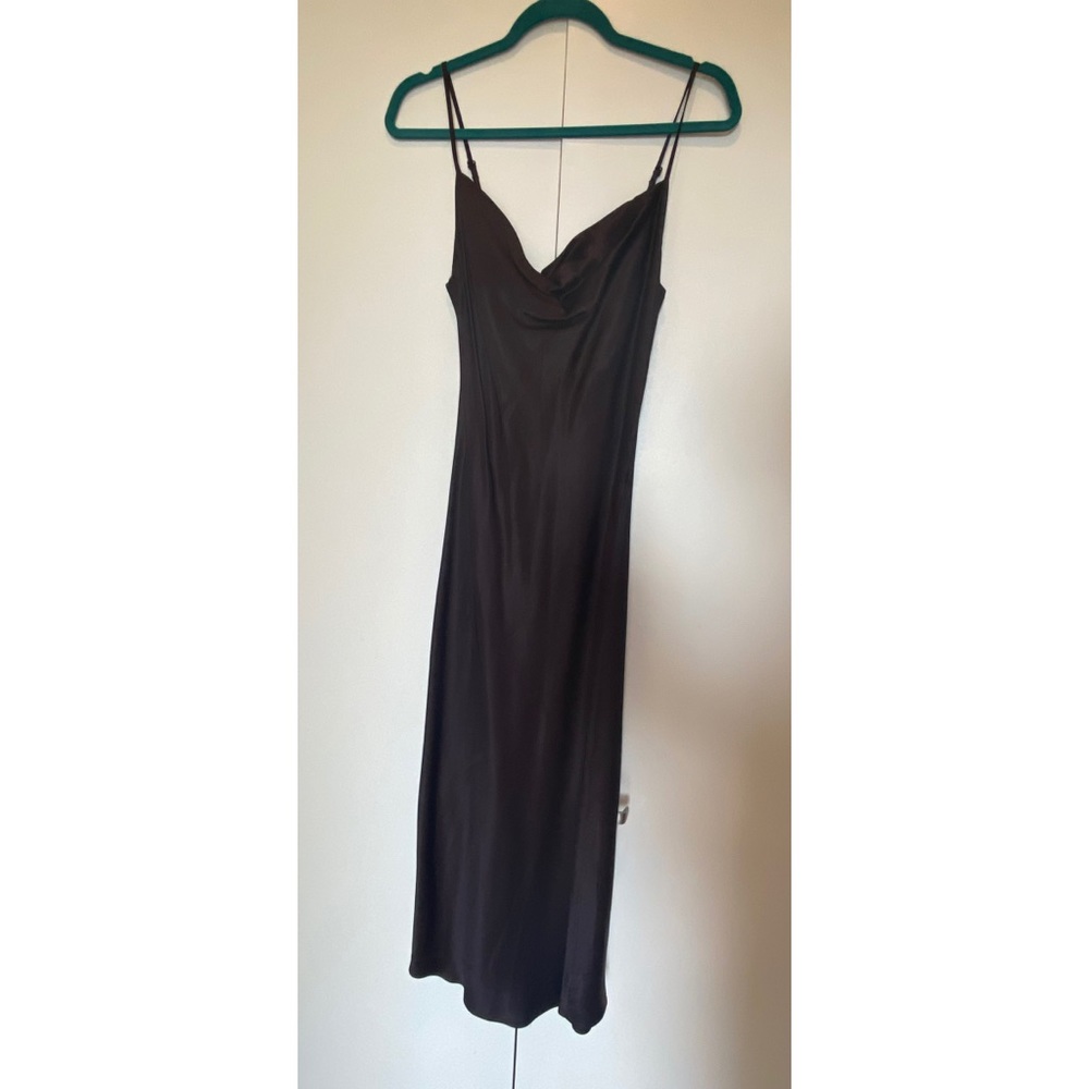 NWOT Zara Brown cowl neck silk dress